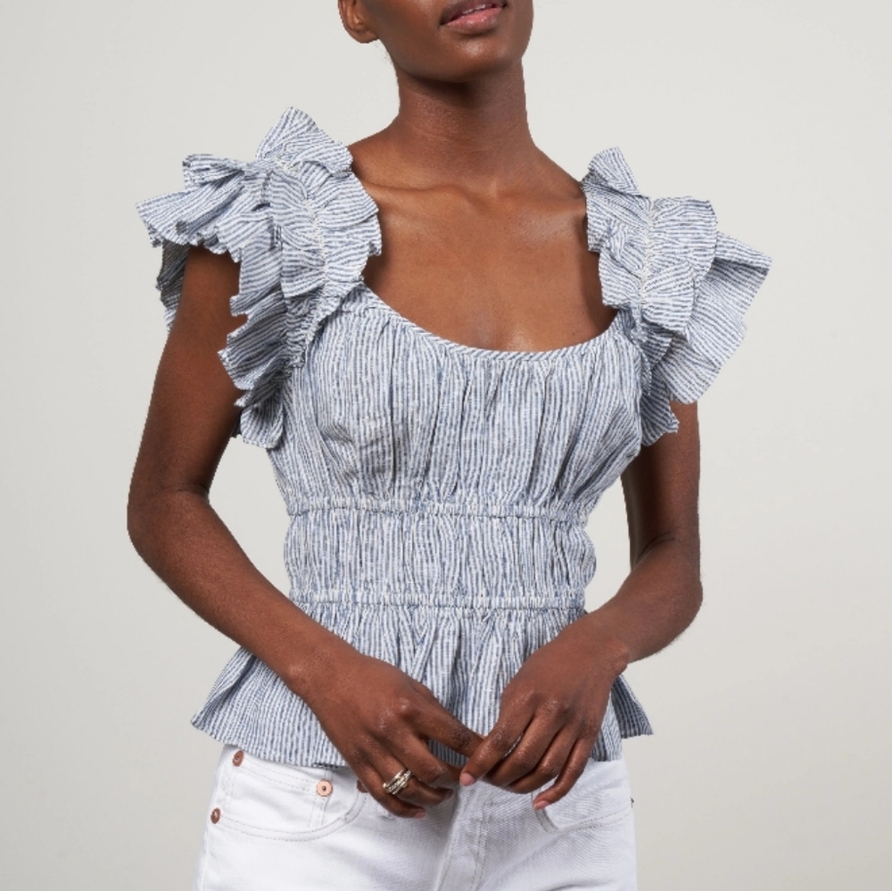 Ulla Johnson Paloma Linen Top In Marine 2